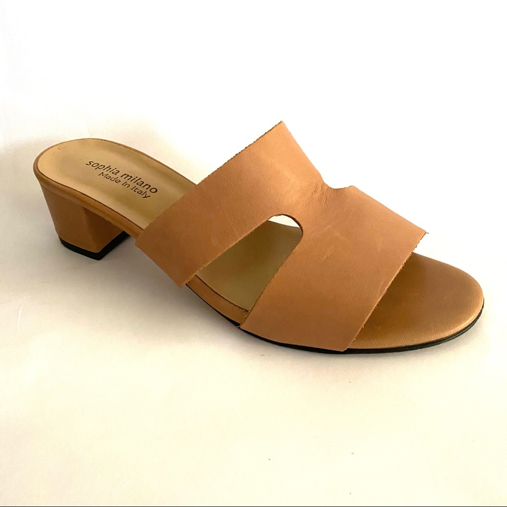 Sophia Milano Leather Block Heel Sandal, size 10
